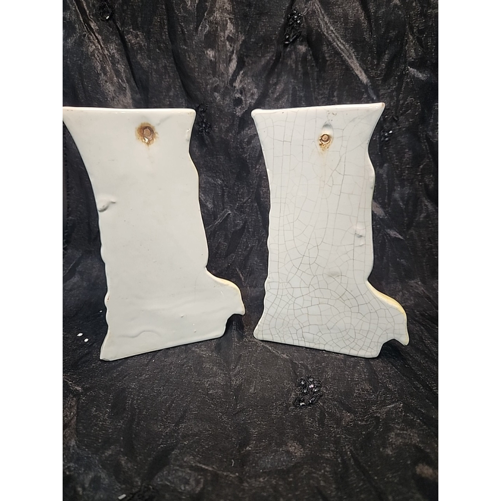 Vintage Pair Of Bird Wall Pockets 1940 White Aqua Yellow Morton Pottery - Picture 3 of 11
